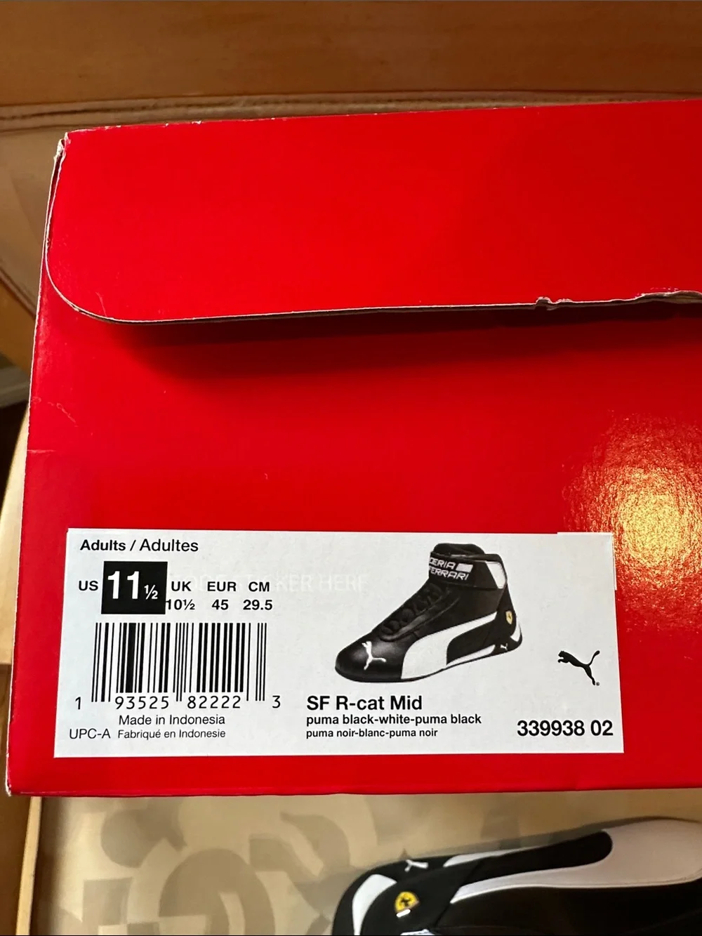 Puma Black White Scuderia Ferrari High-Top Racing Sneakers- Brand New in Box